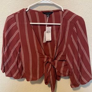 American Eagle - low cut, front tie blouse